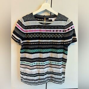 Diane Von Furstenberg 100% silk Black Multicolor Striped Top size S